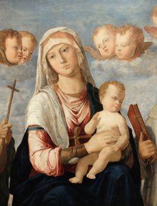 Neitsyt ja lapsi Pyhän Johannes Kastajan ja Pyhän Fransisuksen välissä yksityiskohta (maalaus) tekijältä Giovanni Battista Cima da Conegliano