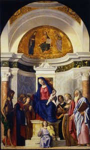 Verge i Nen amb els sants Joan Baptista, Cosme i Damià, Caterina i Pau, ca 1506-1507 finès tekijältä Giovanni Battista Cima da Conegliano