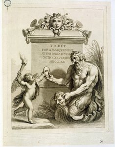 Lippu oopperatalon naamiaistansseihin 26. huhtikuuta, kaivertaja Francesco Bartolozzi (1727-1815), 1770. tekijältä Giovanni Battista Cipriani