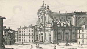 Pyhän Ignatiuksen Loyolan kirkko Campus Martiusissa, Roomassa, kaiverrus Giovanni Battista Falda (1640 tai 1643-1678), Italia
