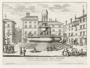 Pantheonin suihkulähde Piazza della Rotonda te Rome -aukiolla Suihkulähde Piazza della Rotondalla (otsikko esineessä) Fountains of Rome (sarjan nimi) Fonteinen van Rome (sarjan nimi) tekijältä Giovanni Battista Falda