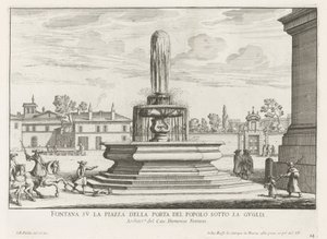 Fontein Piazza del Popolossa Roomassa Suihkulähde Piazza della Porta del Popololla tornin alla (otsikko esineessä) Fountains of Rome (sarjan nimi) Fonteinen van Rome (sarjan nimi)