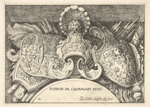 Levy 2: Roomalaisten käsivarsien pokaalit koristeista toisen kerroksen ikkunoiden yläpuolella ..., 1656-58.