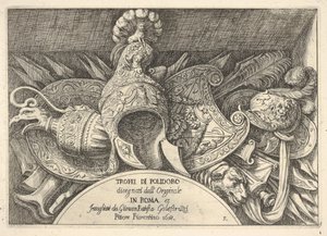 Levy 5: Roomalaisten aseiden pokaalit koristeista ikkunoiden yläpuolella ..., 1658.