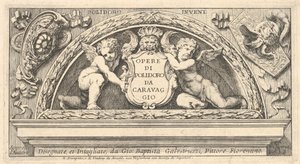 Poloidoron jälkeisten printtien nimikilpi, nimikilvessä, jota tukee kaksi puttia, 1658.