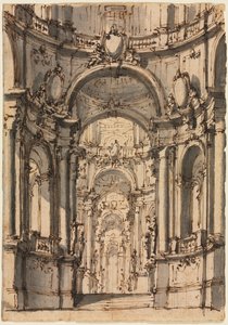 Suunnittelu näyttämösarjalle: Arcade-palatsin sisustus, 1700-luvun puoliväli. tekijältä Giovanni Battista III Natali