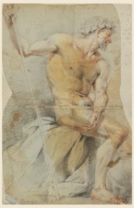 Piirros, alastoman vanhan miehen, Bacchuksen tai jonkun hänen seuralaisensa, 1660-70 tekijältä Giovanni Battista Merano