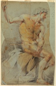 Piirros, alastoman vanhan miehen, Bacchuksen tai jonkun hänen seuralaisensa, 1660-70 tekijältä Giovanni Battista Merano