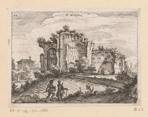 Rauniot maisemassa Il Medesino (otsikko esineessä) Rooman näkymät (sarjan nimi) Alcune vedute et prospettive di luoghi dishabitati di Roma (sarjan nimi) tekijältä Giovanni Battista Mercati