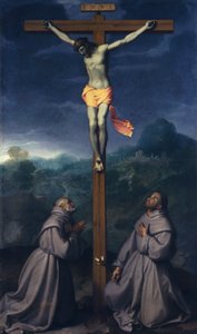 Ristiinnaulitseminen pyhien Bernardinon ja Anthony Padovalaisen kanssa, kirjoittanut Giovanni Battista Moroni (1525-1578), öljy kankaalle, 226x133 cm, San Giulianon kirkko, Albino tekijältä Giovanni Battista Moroni