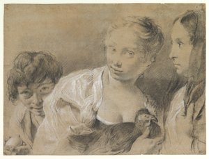 Poika ja muna, tyttö ja kana sekä katseleva nainen tekijältä Giovanni Battista Piazzetta