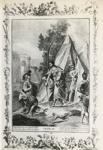 Jerusalem Delivered, canto III, kuvitus Giovanni Battista Piazzetta (1683-1754) Torquato Tasson (1544-1595) runoon, painos julkaistiin Venetsiassa 1745, Italia