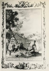 Jerusalem Delivered, canto XII, kuvitus Giovanni Battista Piazzetta (1683-1754) Torquato Tasson (1544-1595) runoon, painos julkaistiin Venetsiassa 1745, Italia