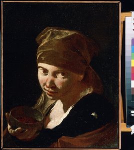 ""Pienen tytön muotokuva"" Vaatimatonta alkuperää oleva lapsi, palvelija tai talonpoika. Giovan Battista (Giambattista) Piazzettan (1683-1754) maalaus 1700-luvun Mihail Kroshitskyn taidemuseo, Sevastopol (Sevastopol) Ukraina tekijältä Giovanni Battista Piazzetta