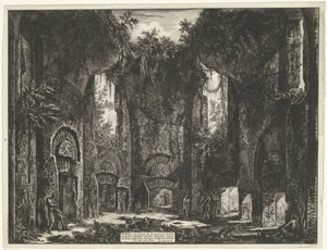 Akatemia Villa Adriana te Tivolissa Diet, tai molemmat Paikka, josta pääsee erilaisiin suurenmoisiin koppiin ja muihin upeisiin huoneisiin, jotka ovat olemassa Villa Adrianissa (...) (otsikko esineessä) Gezichten op Rome (sarjan nimi) Rooman näkymät piirre tekijältä Giovanni-Battista Piranesi
