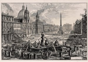 Näkymä Piazza Navonalle Roomassa (teoksesta: Vedute di Roma) tekijältä Giovanni Battista Piranesi