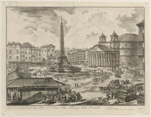 Näkymä Piazza della Rotondalle, Pantheonille ja obeliskille tekijältä Giovanni Battista Piranesi