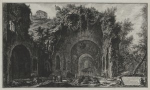 Näkymä Egerian lähteelle ja luolalle Porta Capenan eli San Sebastianon portin ulkopuolella (teoksesta Vedute di Roma) tekijältä Giovanni Battista Piranesi