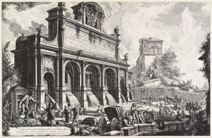 Näkymä Castello dell’Acqua Paolasta Monte Aureolla (Gianicolo) tekijältä Giovanni Battista Piranesi