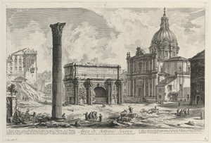 Näkymä Septimius Severuksen riemukaaresta tekijältä Giovanni Battista Piranesi