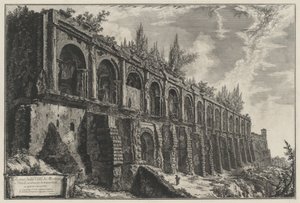 Maecenaksen huvilan rauniot Tivolissa, rakennettu travertiinista opus incertum -muuraustekniikalla tekijältä Giovanni Battista Piranesi