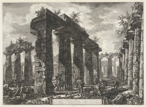 Basilica di Paestum in Paestum Erilaisia ​​näkymiä kolmen suuren rakennuksen jäännöksistä, jotka ovat edelleen pystyssä Paestumissa (sarjan nimi) Différentes vues de quelques restes de trois grands édifices qui subsistent encore dans l