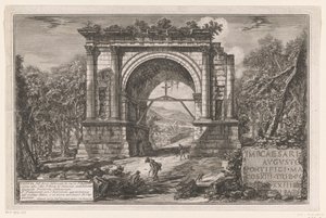 Boog van Augustus te Aosta Näkymä Augustuksen kunniaksi rakennetusta kaaresta lähellä Aostan kaupunkia Piemontessa, entinen Augusta Praetoria Salassorum (nimi esineessä) Enige gezichten op door Romeinen gebouwde triomfbogen en andere monumenten (sarja tekijältä Giovanni Battista Piranesi