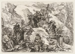 Groteschi: Rauniot, joissa on kuoleman pää ja luuranko tekijältä Giovanni Battista Piranesi