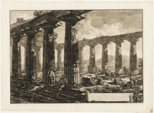 Sisänäkymä temppelistä, jonka uskotaan olleen omistettu Junolle, eri näkymistä Paestumiin tekijältä Giovanni Battista Piranesi