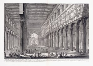 Pyhän Paavalin basilikan sisätilat muurien ulkopuolella tekijältä Giovanni Battista Piranesi