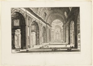 Vatikaanin Pietarinkirkon sisäkuva, julkaisusta Views of Rome (Rooma). tekijältä Giovanni Battista Piranesi