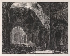 Hadrianuksen temppelin sisätilat, joiden sanotaan olevan Canopusista tekijältä Giovanni-Battista Piranesi