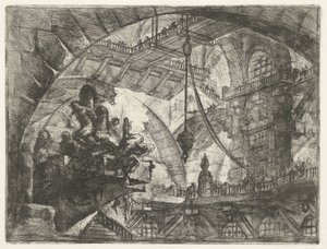 Dungeon vankien kanssa ulkonevalla alustalla Dungeons (sarjan nimi) Invenzioni Capric di Carceri all Acqua Forte (sarjan nimi) tekijältä Giovanni Battista Piranesi