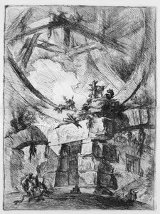Keksintöjen vankilat, laatta IX: Jättiläispyörä tekijältä Giovanni Battista Piranesi