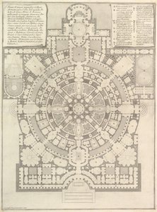 Suunnitelma tilavasta ja upeasta korkeakoulusta, joka on suunniteltu Kreikan muinaisen gymnasian mukaan, 1750. tekijältä Giovanni Battista Piranesi