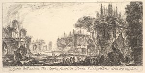 Levy 19: Osa muinaista Appian tietä noin kolme mailia Porta S. Sebastianon ulkopuolella..., n. 1748. tekijältä Giovanni Battista Piranesi