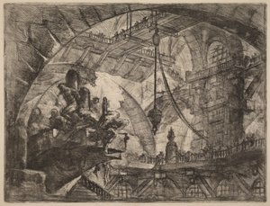 Vankeja ulkonevalla tasanteella tekijältä Giovanni Battista Piranesi