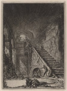 Näkökulma edellä mainittujen talojen vesihuollon portaikkoon, joka mainitaan suunnitelmassa letissä XIII. G. tekijältä Giovanni Battista Piranesi