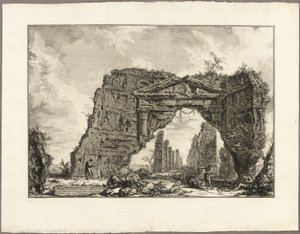Katetun portikon tai kryptoportiuksen jäänteet Domitianuksen huvilassa, viisi mailia Rooman ulkopuolella Frascati-tien varrella Rooman näkymistä tekijältä Giovanni Battista Piranesi