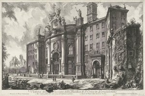 Santa Croce Gerusalemme te Roomassa Näkymä Gerusalemmessa sijaitsevan S. Crocen basilikan julkisivulle (otsikko esineessä) Gezichten op Rome (sarjan nimi) Näkymät Roomaan suunnitellut ja kaivertanut Giambattista Piranesi arkkitehti Ve (nez) iano (sarjan ni tekijältä Giovanni Battista Piranesi