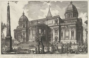 Santa Maria Maggiore Roomassa Näkymä S. Maria Maggioren basilikan takajulkisivulle (otsikko esineessä) Gezichten op Rome (sarjan nimi) Näkymät Roomaan suunnitellut ja kaivertanut Giambattista Piranesi arkkitehti Ve (nez) iano (sarjan nimi) tekijältä Giovanni-Battista Piranesi