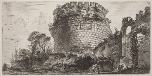 Metellan hautamuistomerkki, jota kutsutaan nimellä Capo di Bove tekijältä Giovanni Battista Piranesi