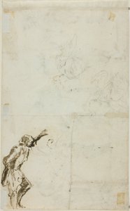 Piirrosarkki: Seisova mies nostettuna käsivarrella, kerubit tekijältä Giovanni Battista Piranesi