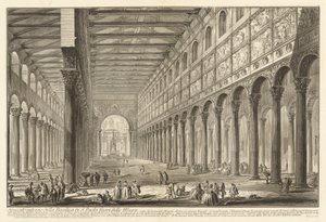 Poikkileikkaus Pyhän Paavalin muurien ulkopuolella sijaitsevan basilikan sisätiloista tekijältä Giovanni Battista Piranesi