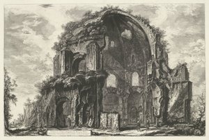 Tempel van Minerva Medica Roomassa Näkymä kahdeksankulmaisesta Minerva Medican temppelistä (otsikko esineessä) Gezichten op Rome (sarjan nimi) Näkymät Roomaan suunnitellut ja kaivertanut Giambattista Piranesi arkkitehti Ve (nez) iano (sarjan nimi) tekijältä Giovanni Battista Piranesi