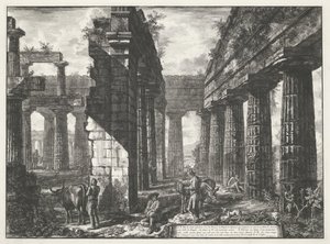 Neptunuksen temppeli Paestumissa Erilaisia ​​näkymiä kolmen suuren rakennuksen jäännöksistä, jotka ovat edelleen pystyssä Paestumissa (sarjan nimi) Différentes vues de quelques restes de trois grands édifices qui subsistent encore dans l