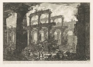 Neptunuksen temppeli Paestumissa Vue des restes de la Celle du temple de Neptune (otsikko esineessä) Erilaisia ​​näkymiä kolmen suuren rakennuksen jäännöksistä, jotka ovat edelleen pystyssä Paestumissa (sarjan nimi) Erilaisia ​​vues de quelques restes de t tekijältä Giovanni Battista Piranesi