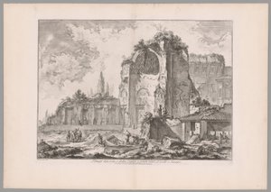 Temple of Sol and Luna..., from Views of Rome (Auringon ja Kuun temppelit, tai kuten muut, Isiksen ja Serapiksen temppelit, from Views of Rome) tekijältä Giovanni-Battista Piranesi