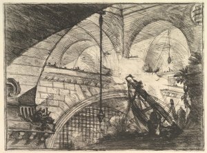 Kaari kuorikoristeen kanssa, Carceri dinvenzione Imaginary Prisons -vankilasta, n. 1749-50. tekijältä Giovanni Battista Piranesi