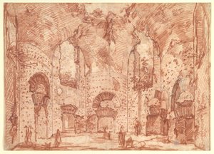 Kahdeksankulmainen huone Hadrianuksen huvilan pienissä kylpylöissä (Tivoli) tekijältä Giovanni Battista Piranesi